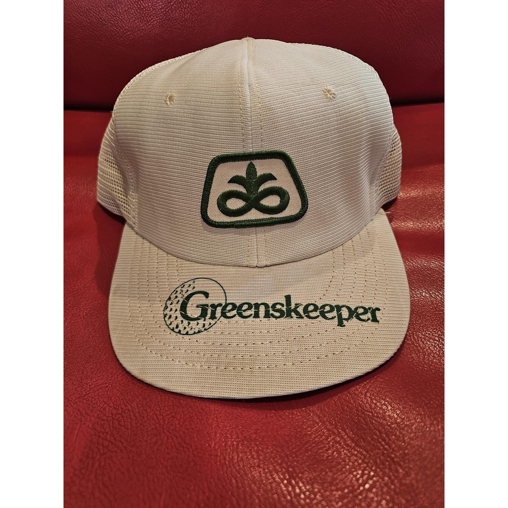 Vintage Pioneer Greenskeeper Hat Cap Snap Back Beige Green Mesh Trucker Golf 80s